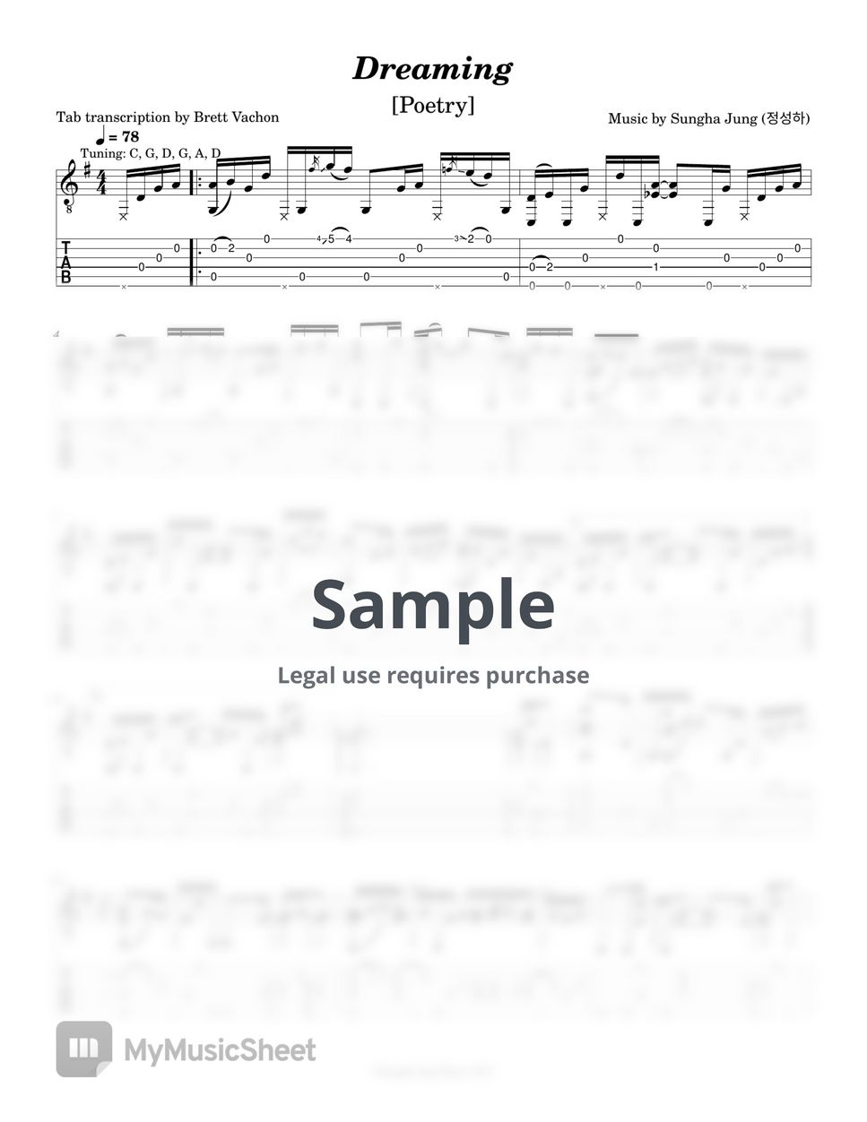 Sungha Jung - Dreaming Acoustic Guitar TAB+1 Staff PDF | Brett Vachon |  mymusic5, image size:967x1252