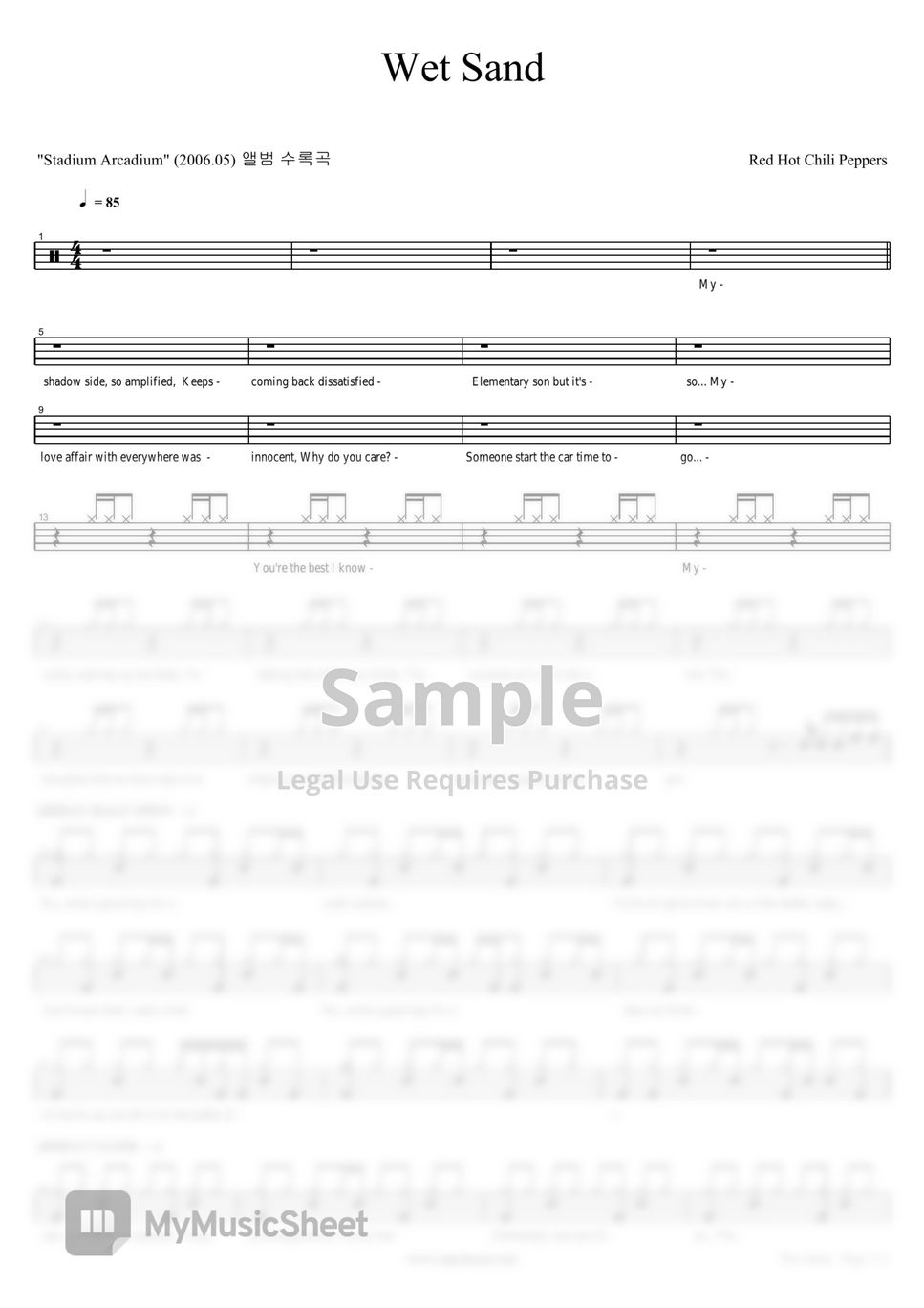 Red hot chili peppers wet sand sheet music by copydrum