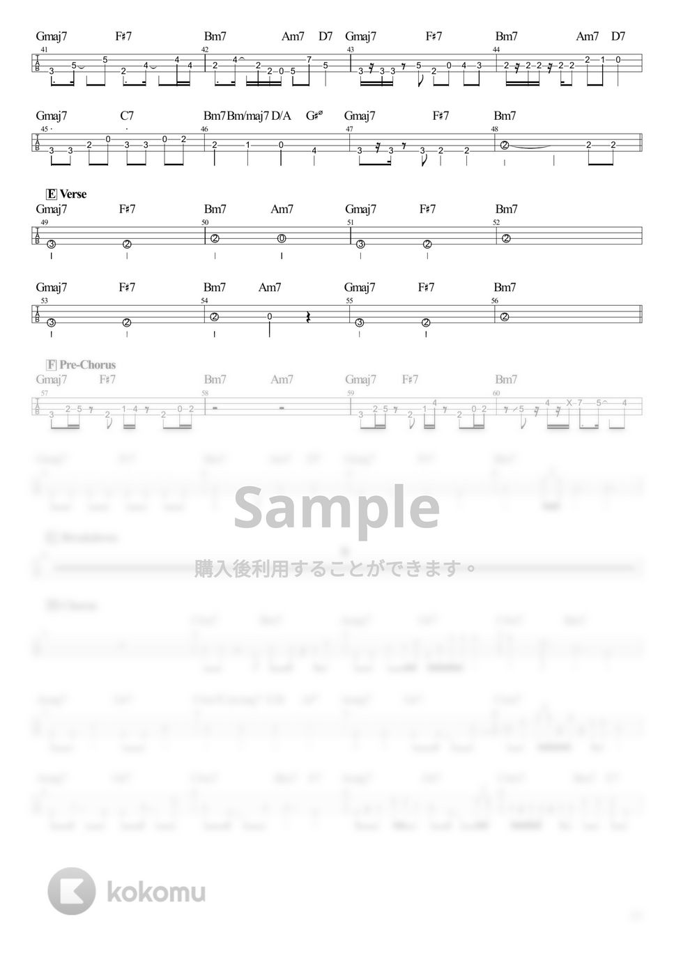 ちゃんみな - ハレンチ (Tabのみ/ベース Tab譜 4弦) by T's bass score