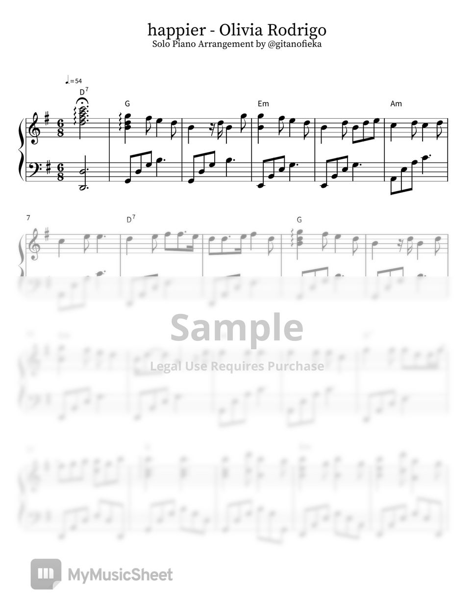 Happier Music Sheet Olivia Rodrigo