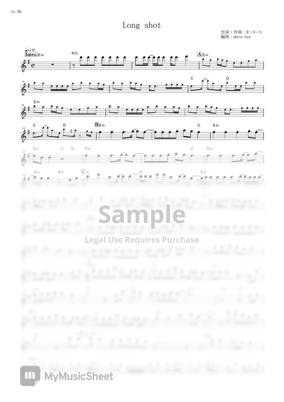 ReZero kara Hajimeru Isekai Seikatsu Long shot (in Bb) Sheets by