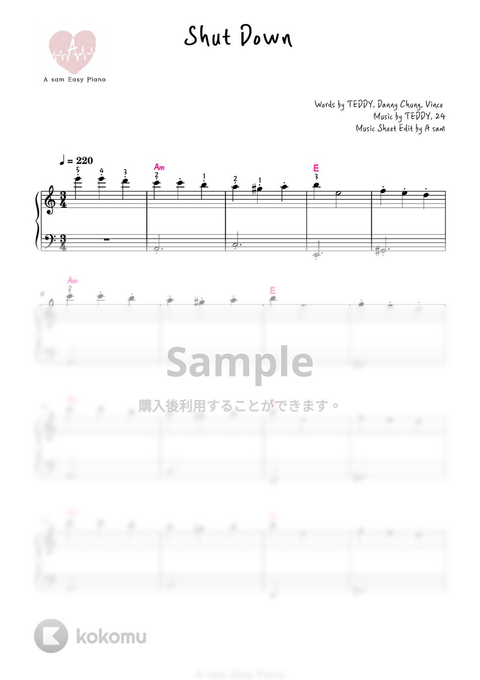 BLACKPINK(ブラックピンク) - Shut Down (ピアノ両手 / 初心者 / 指番号あり) by A-sam