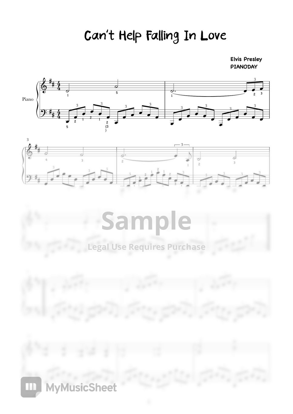 Elvis Presley Can t Help Falling In Love Sheet Music By 