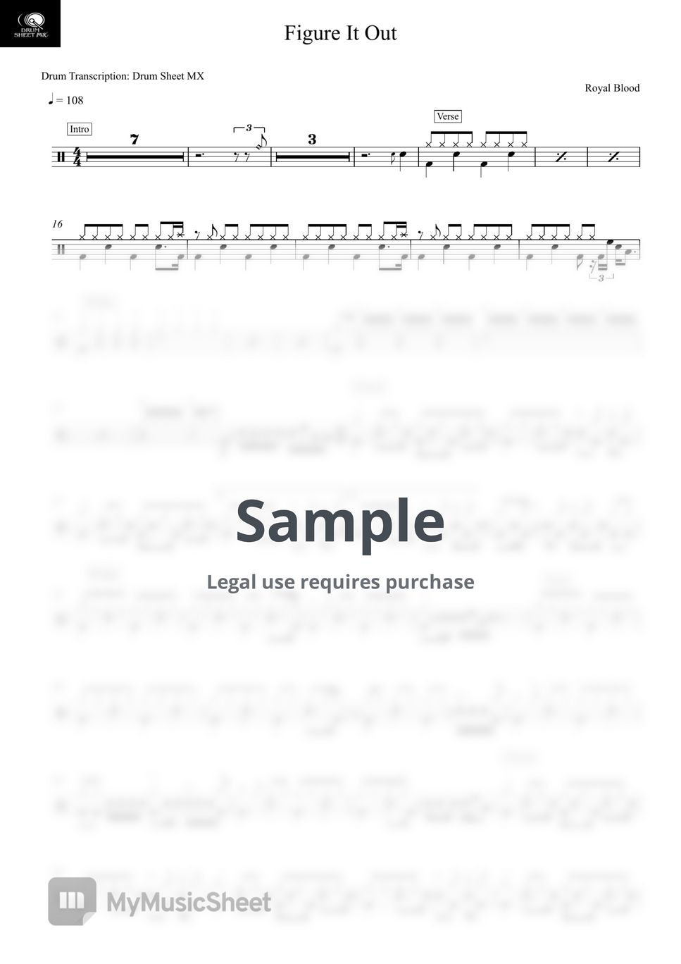 Royal Blood - Figure It Out by Drum Transcription: Drum Sheet MX