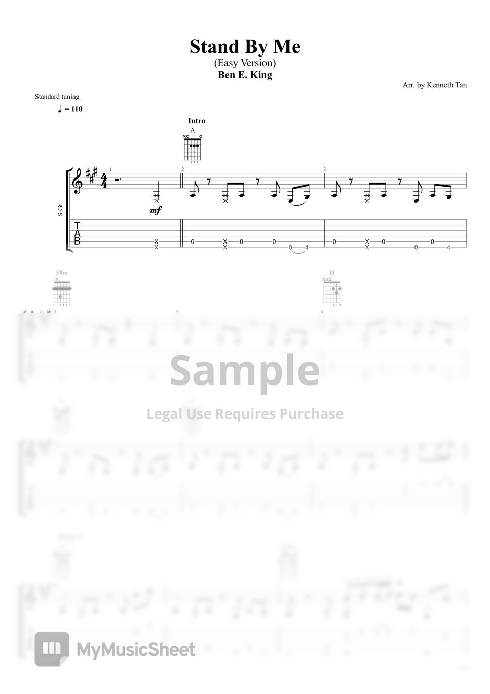 Ben E. King Fingerstyle Guitar Stand By Me (Easy Version) Sheets by