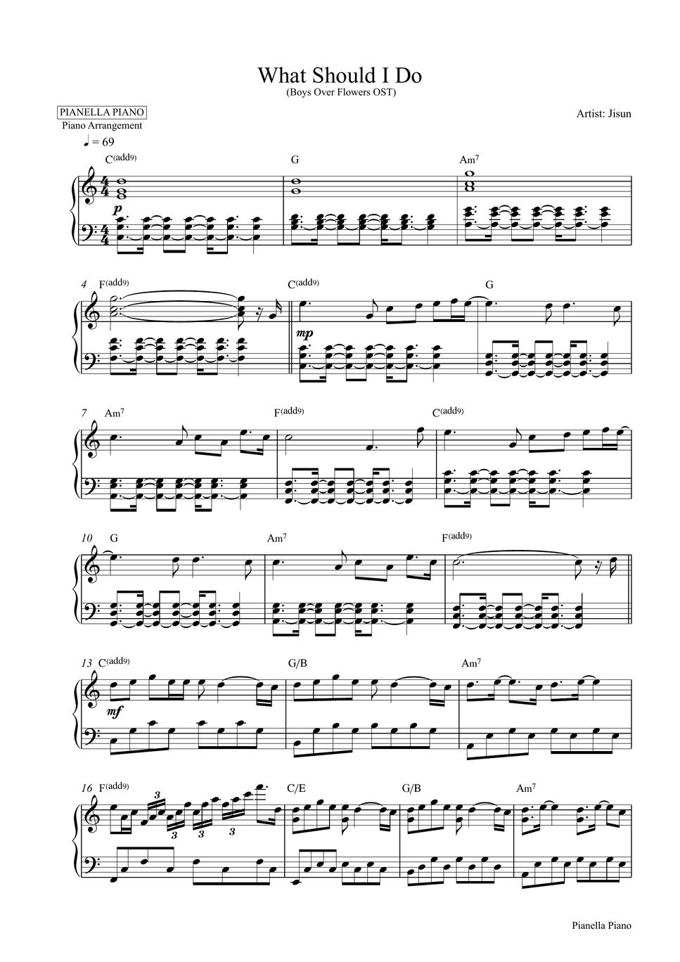 Jisun what should i do boys over flowers ost piano sheet sheet by