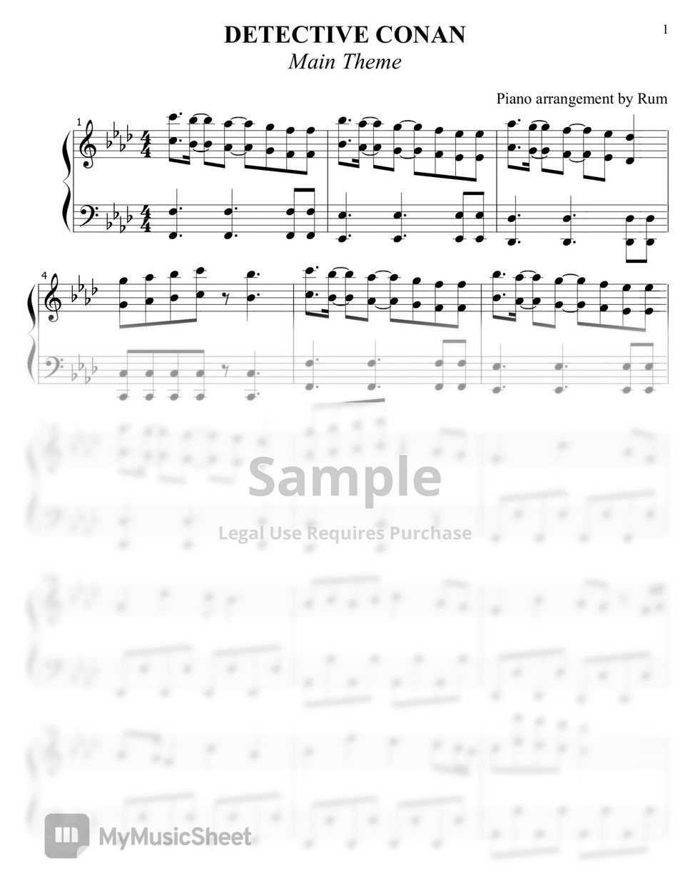 Katsuo ohno detective conan main theme sheets by rum piano