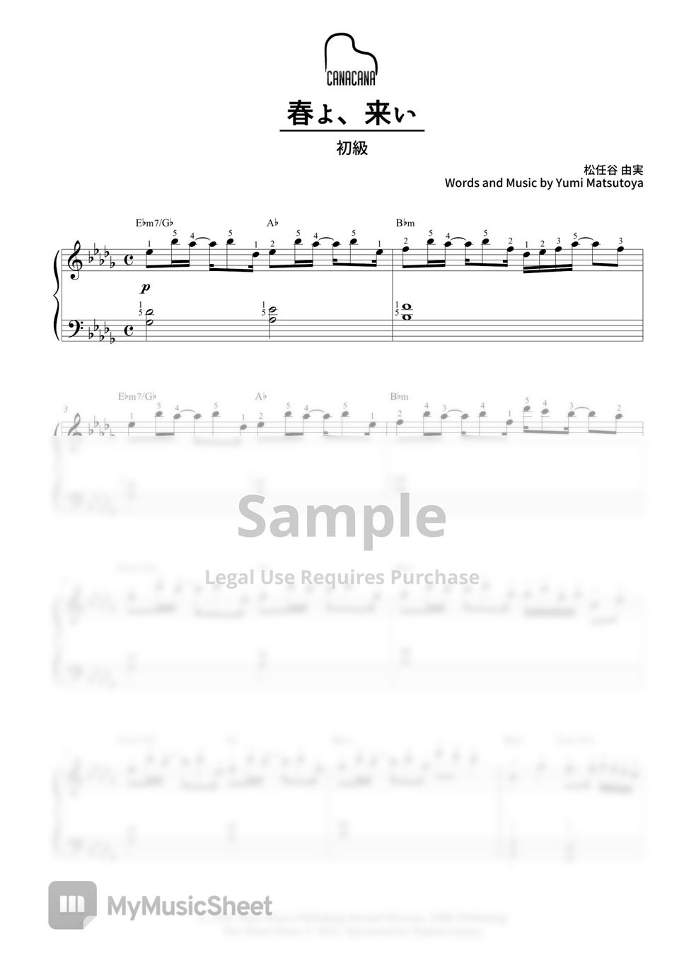 Yumi Matsutoya - Haruyo Koi (Beginner level / with finger numbers and chords) by CANACANA family