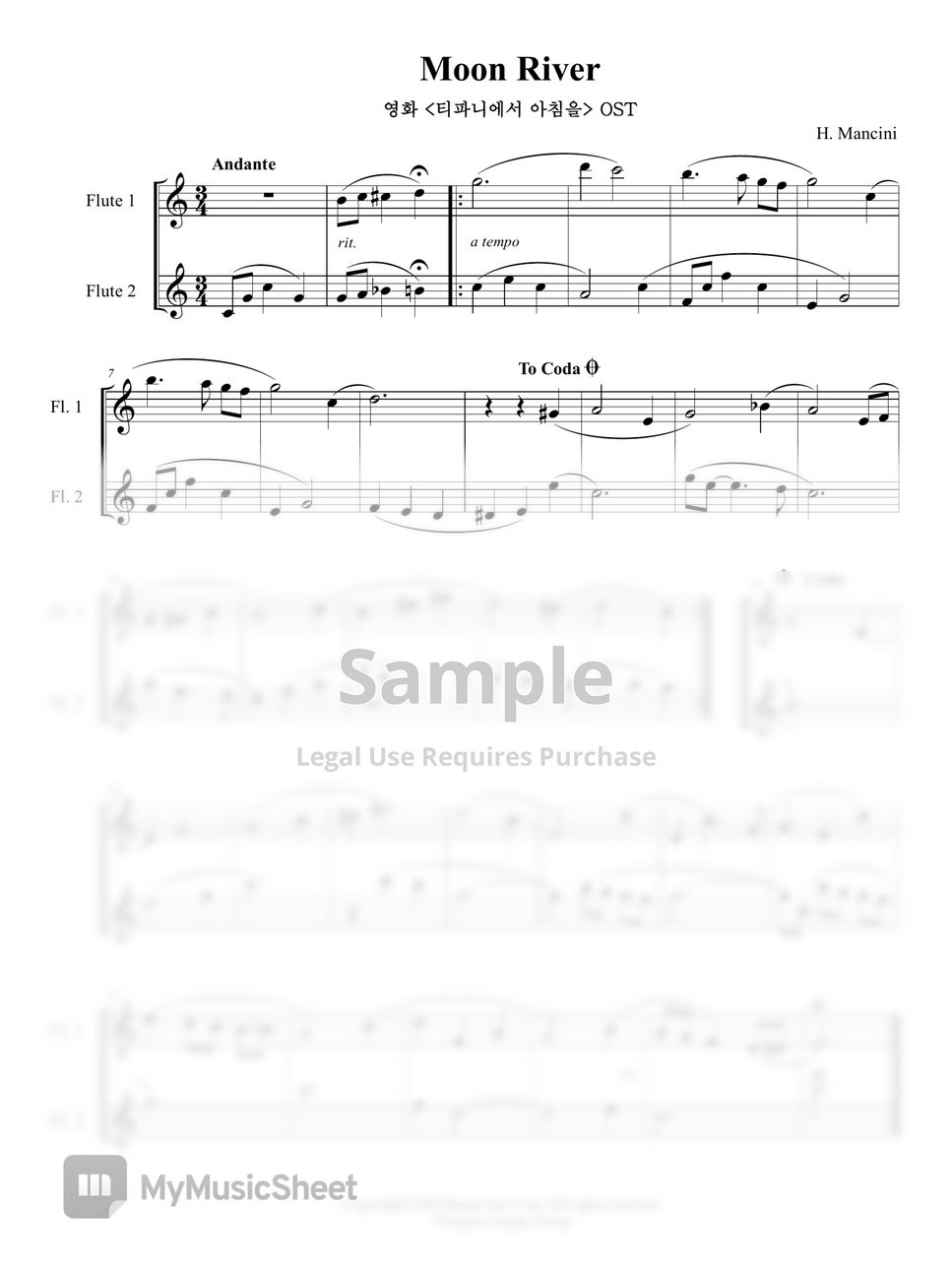 H. Mancini - Moon River 문리버 (플루트 듀엣, Flute Duet) by 바론아트