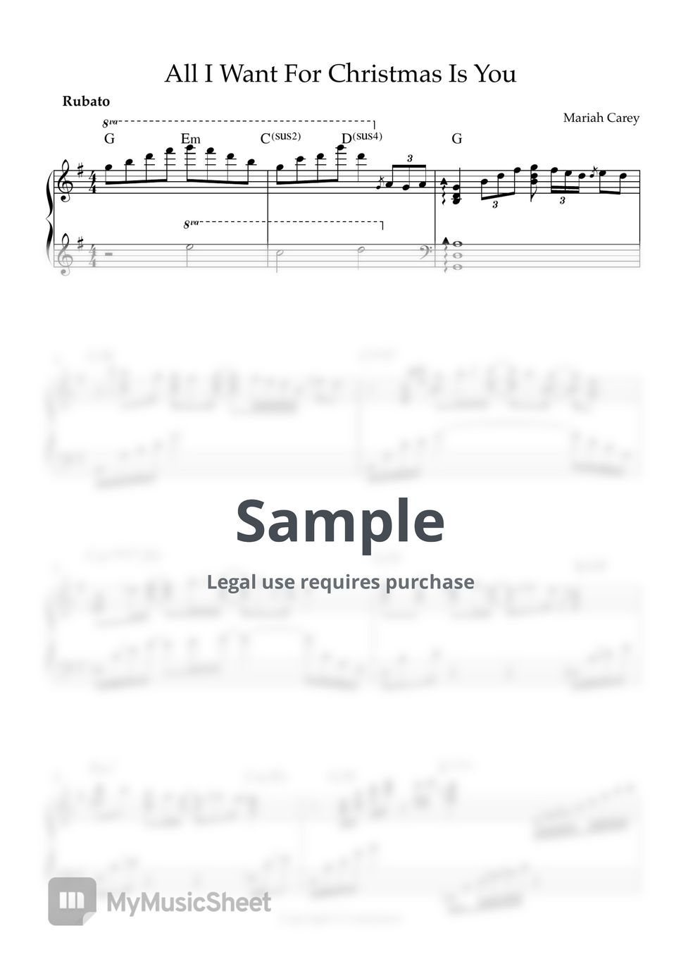 Mariah Carey All I Want For Christmas Is You (Christmas Carol / Chords / Pop) Sheets by Lamipiano