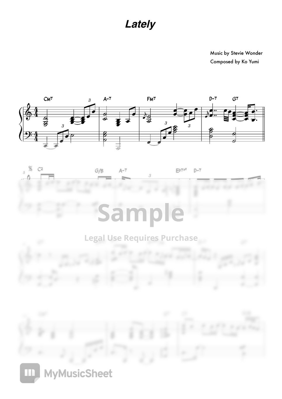 Stevie Wonder - Lately (piano solo) by KoYumi Music