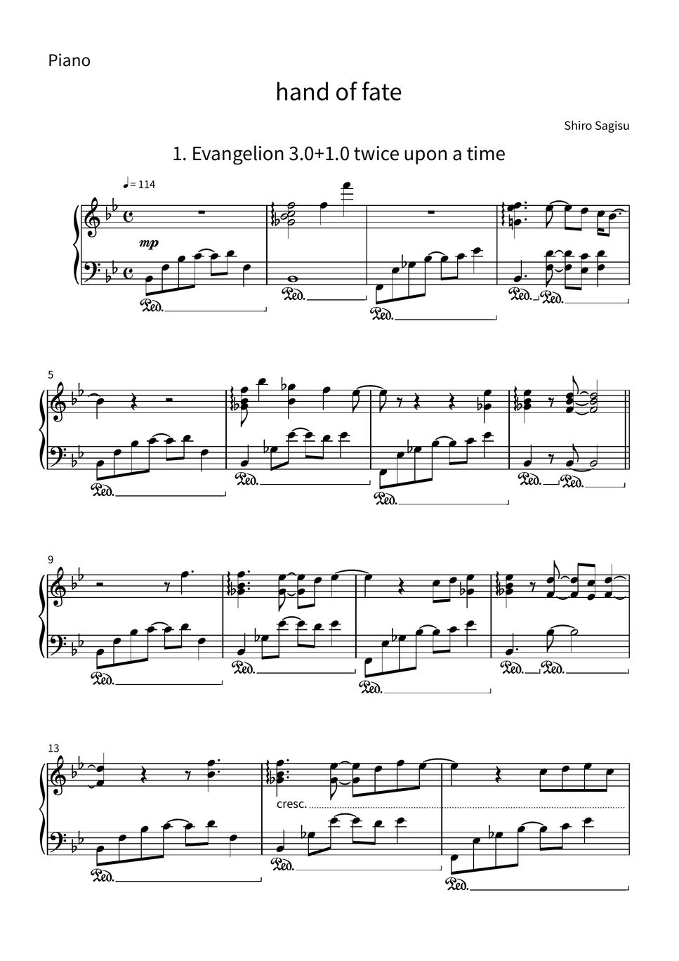EVANGELION: 3.0+1.0】 - hand of fate ; piano Sheets by Yu_OBC wind