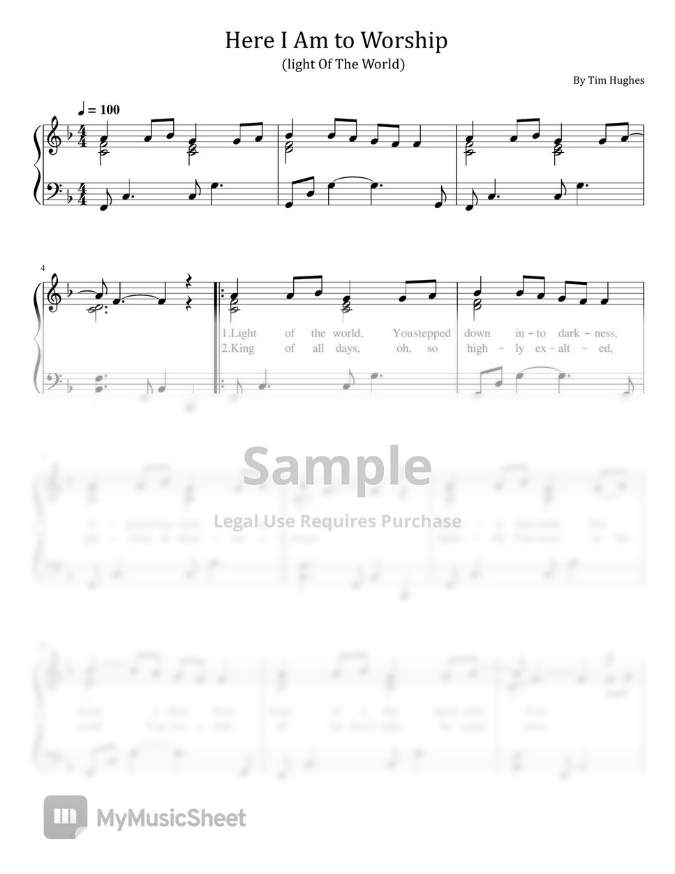 Tim Hughes Here I Am to Worship ((light Of The World) For Easy