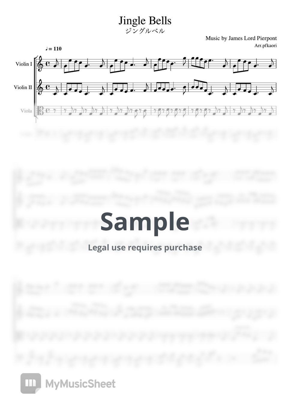 James Pierpont Jingle Bells (Strings quartetto) Sheets by pfkaori