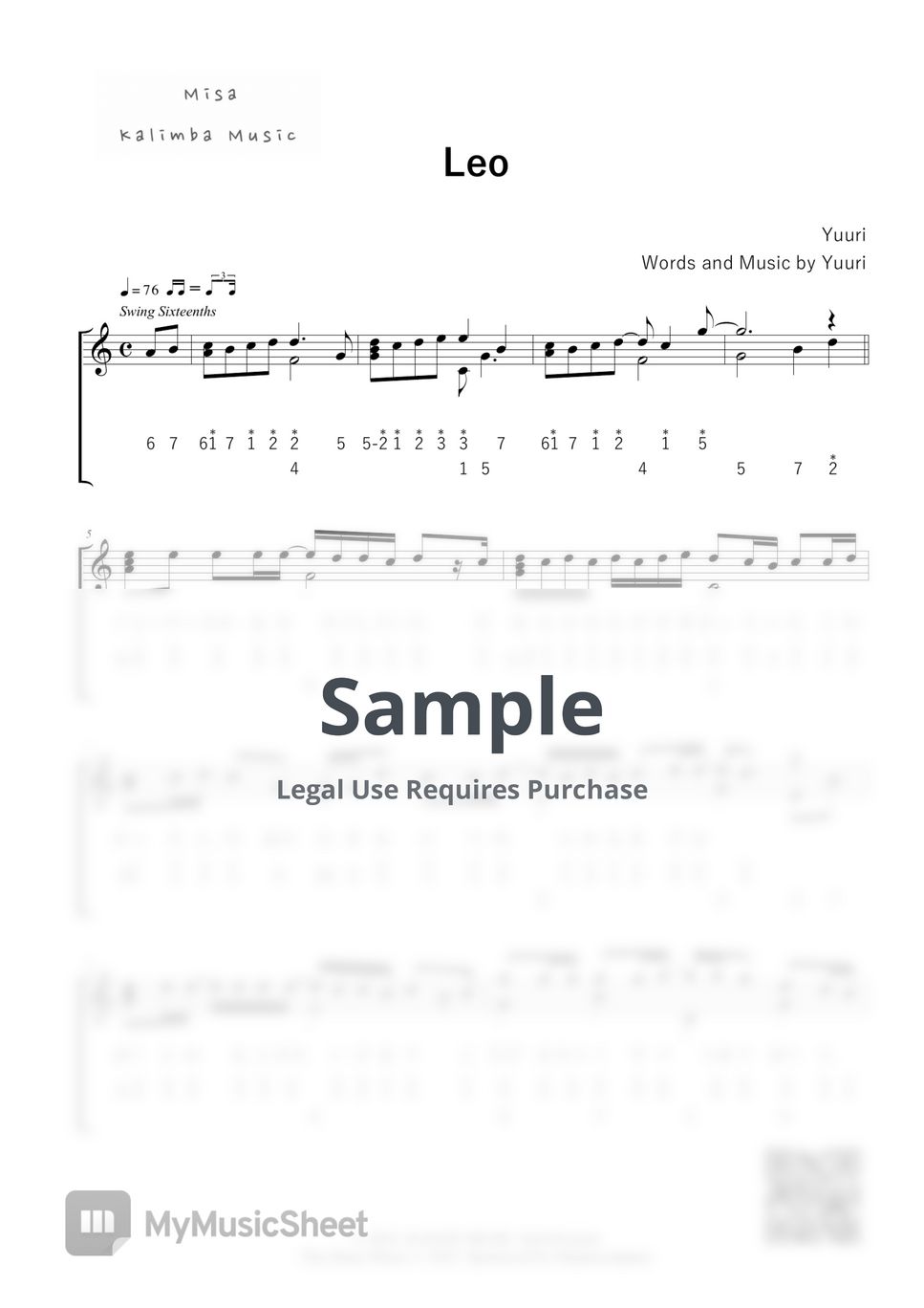 Yuuri - Leo / Number Notation by Misa / Kalimba Music