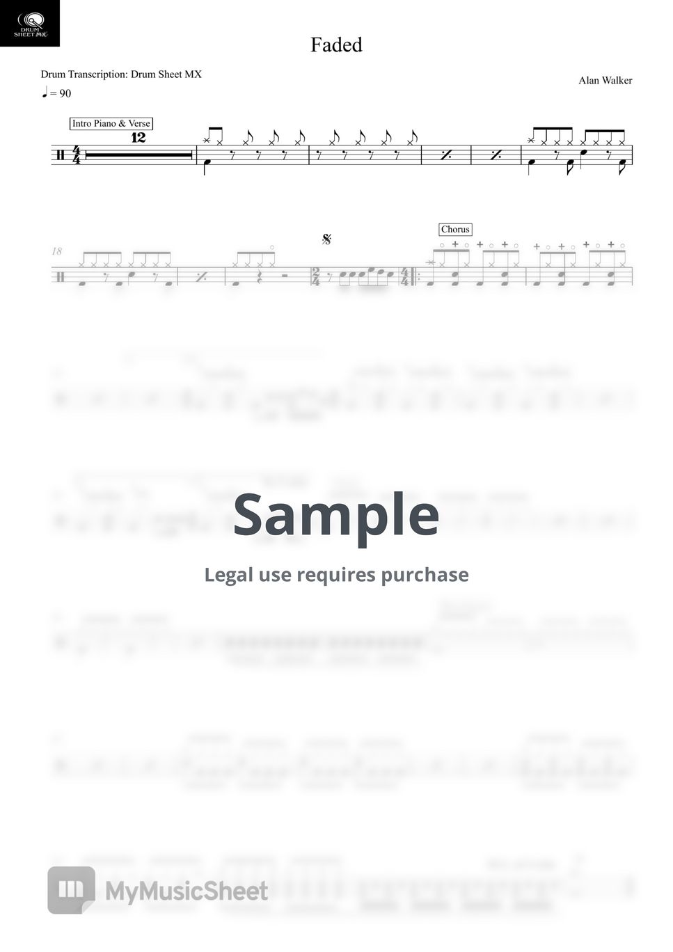 Alan Walker - Faded by Drum Transcription: Drum Sheet MX