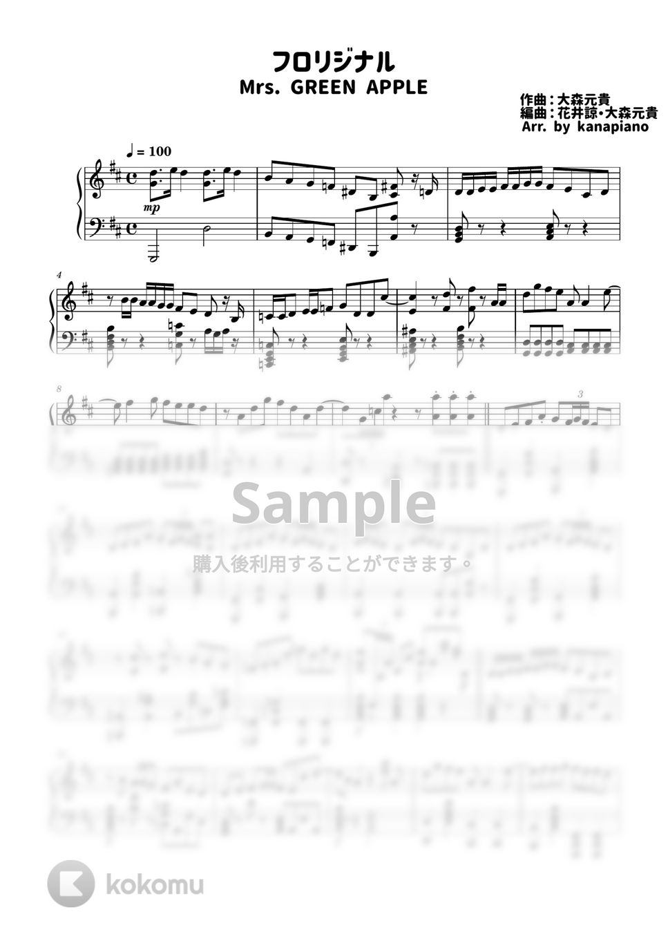 Mrs. GREEN APPLE Soranji ～中級～ ピアノ楽譜 - 鍵盤楽器