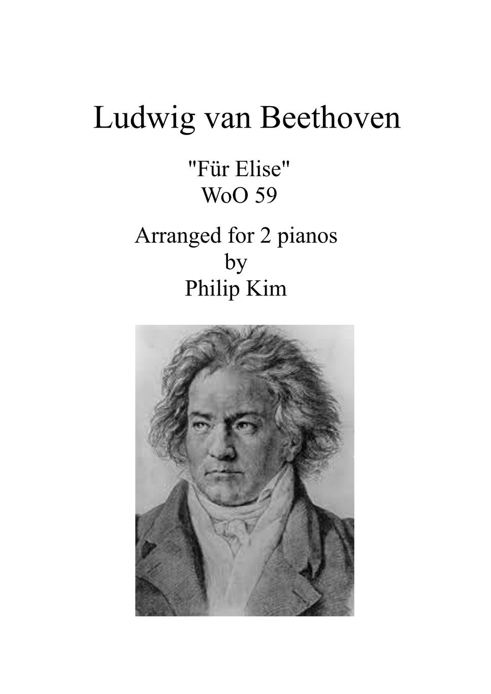 Ludwig von beethoven f r elise for 2 pianos sheets by philip kim