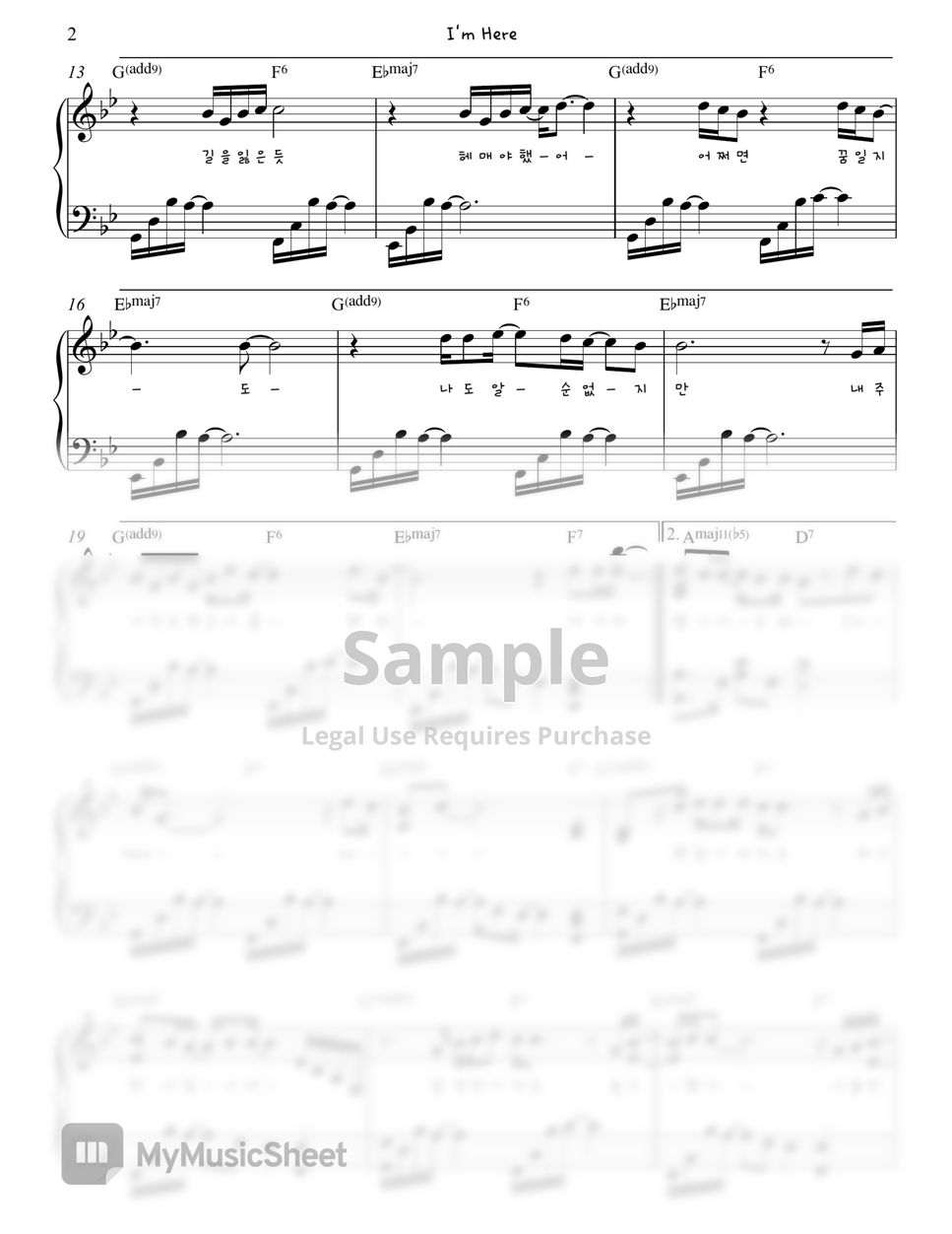 양다일 (Yang Da Il) - I'm Here (Memorise Of The Alhambra OST) Piano Sheet by Gloria L.