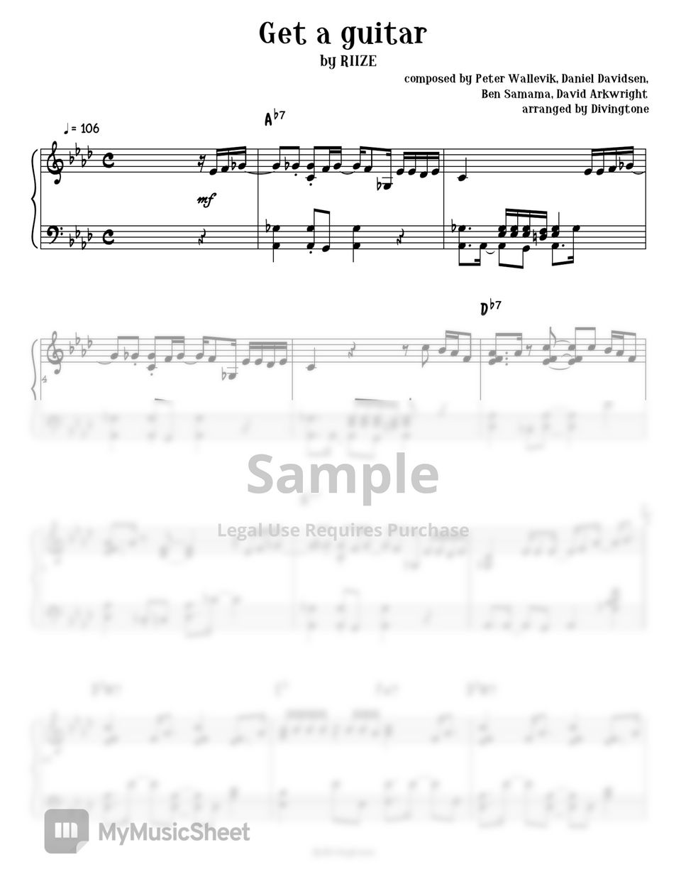 RIIZE (라이즈) - Get A Guitar (piano sheet / 피아노 악보) by Divingtone