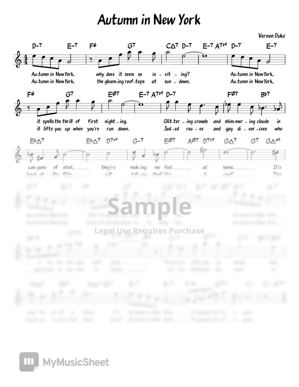 Vernon Duke - Autumn in New York in C (Chord/Melody/Lyrics) (Lead Sheet) by ukulelewenwen