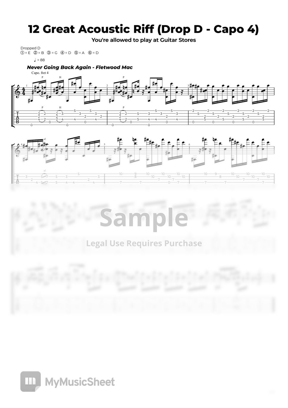 Multiple Artists - 12 Great Acoustic Riffs Sheets by Nikola Gugoski