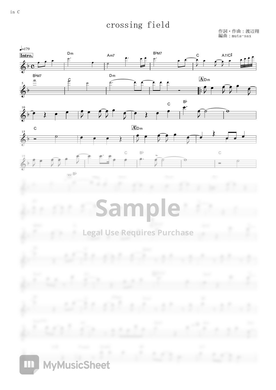 Sword Art Online - crossing field (in C) 楽譜 by LiSA