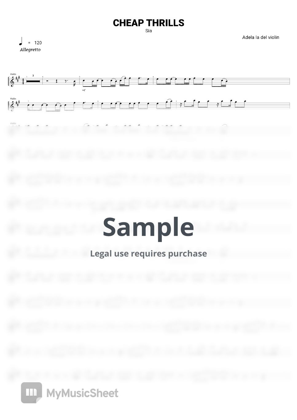 Sia CHEAP THRILLS Sheets by Adela la del violín