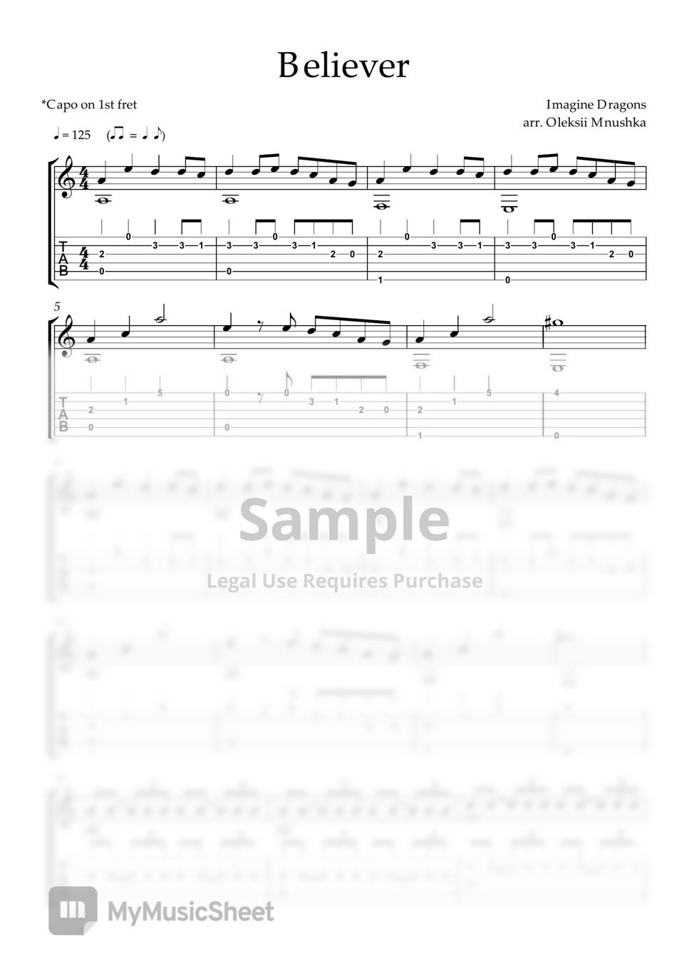 Imagine Dragons Believer Tab + 1staff by Oleksii Mnushka