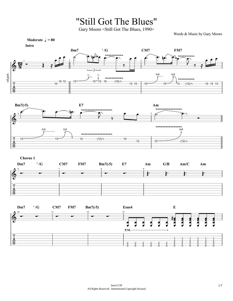 Gary Moore Still Got The Blues Tab + 1staff by Jazzy1120