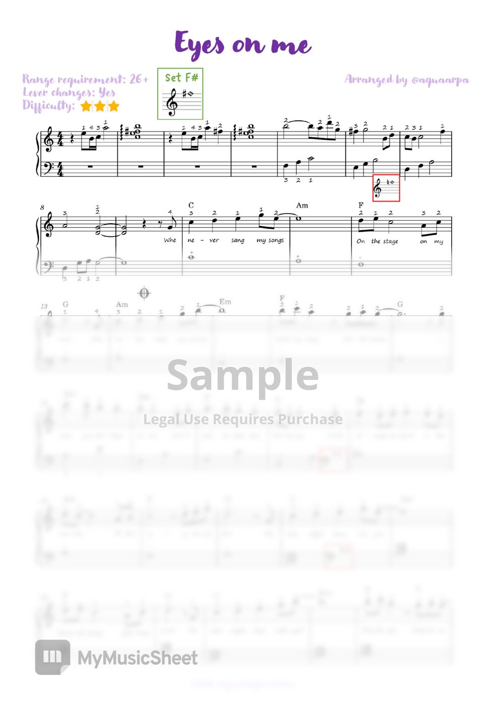 Faye wong eyes on me sheet by aquaarpa