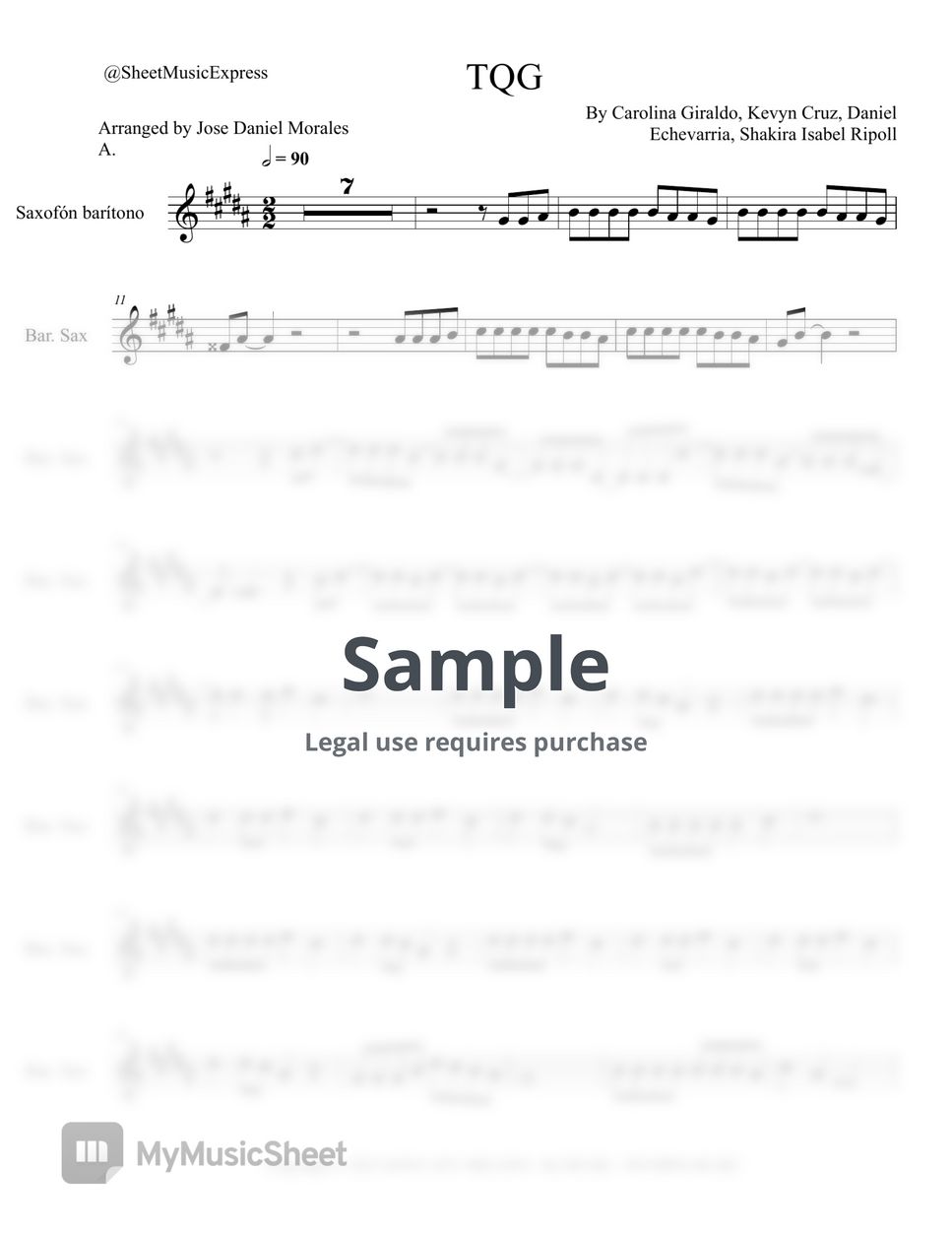 Karol G - TQG Baritone Sax (Latin) by Sheet Music Express