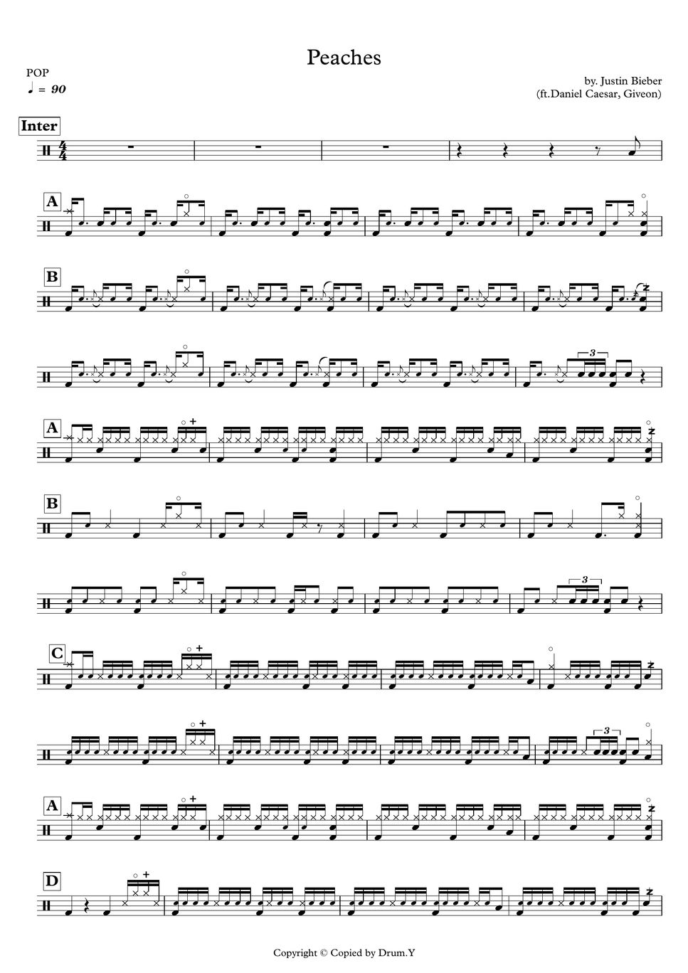 Justin Bieber Peaches 악보 by Drum.Y