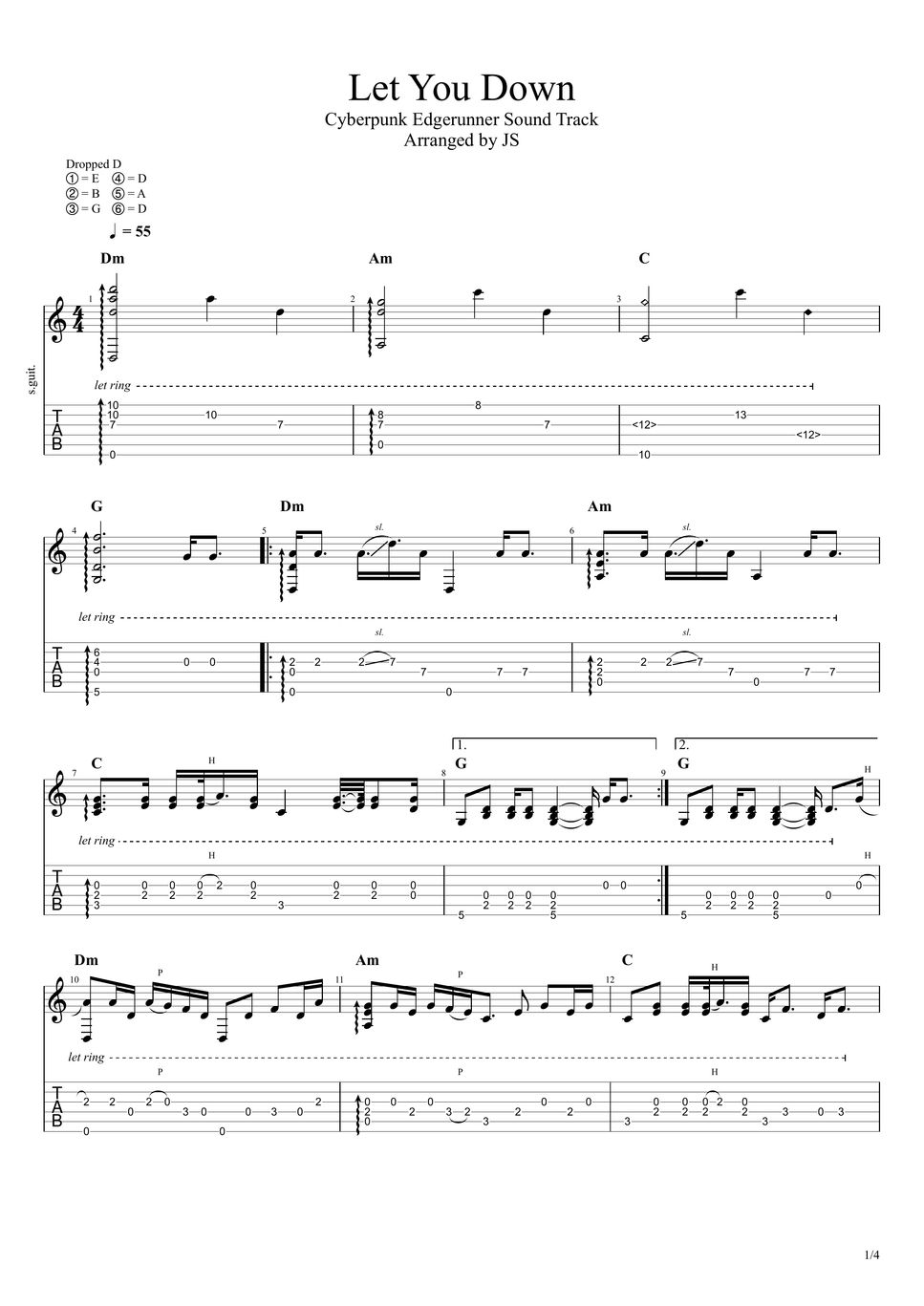 Dawid Podsiadło Let You Down Tab + 1staff by JSWAVE