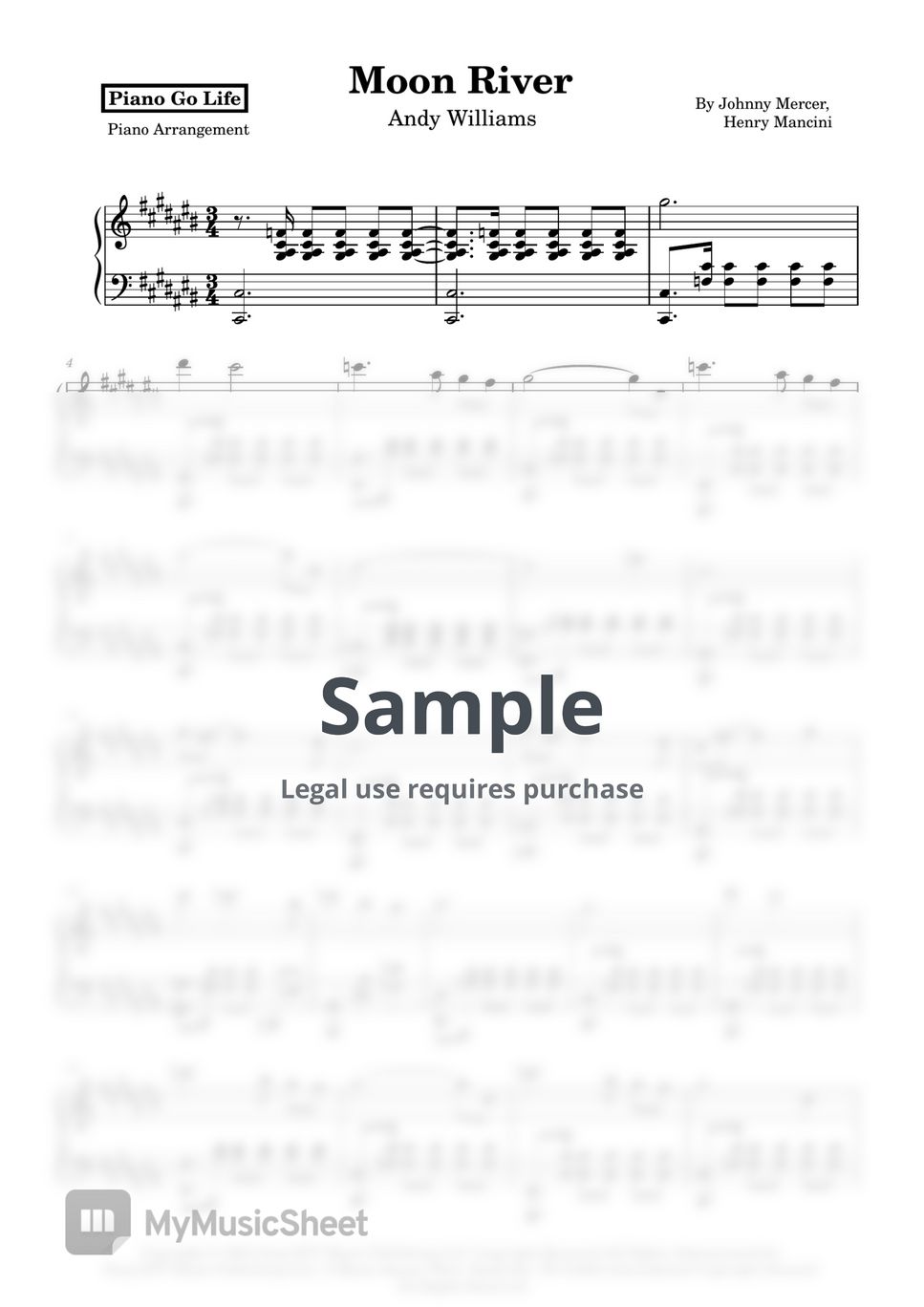 Andy williams moon river sheets by piano go life