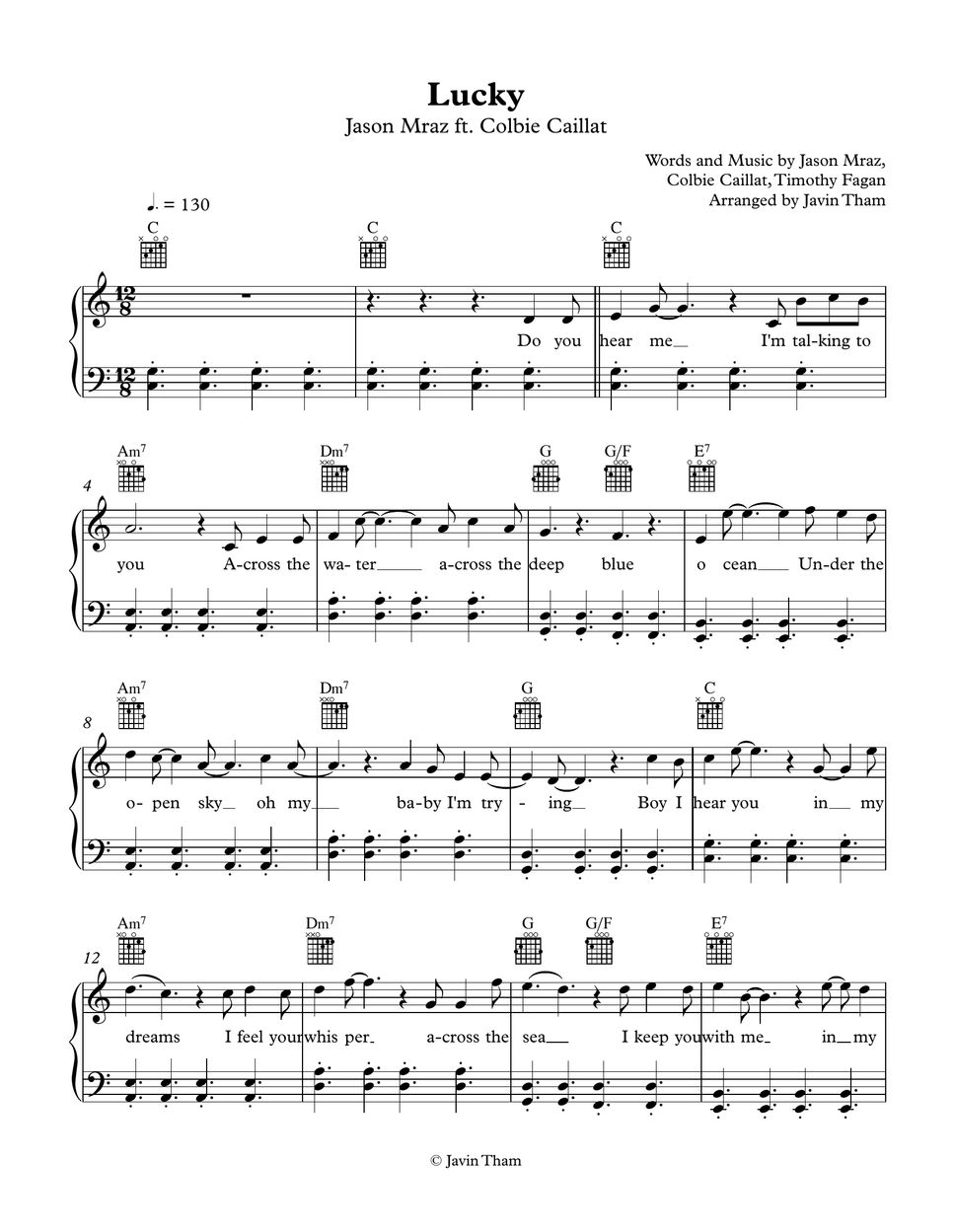 Jason Mraz Lucky (Colbie Caillat) Sheets by Javin Tham