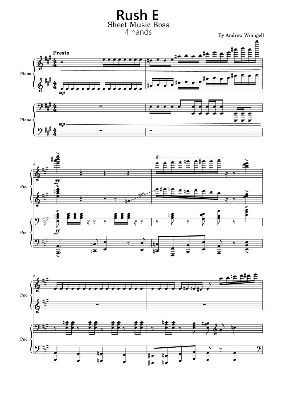 Andrew Wrangell Rush E Rush E 4 Hands Piano Sheet Andrew Wrangell 