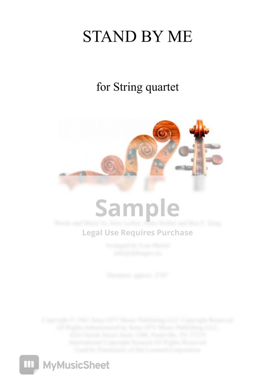 Ben E. King STAND BY ME for String Quartet Sheets by Ivan Marini