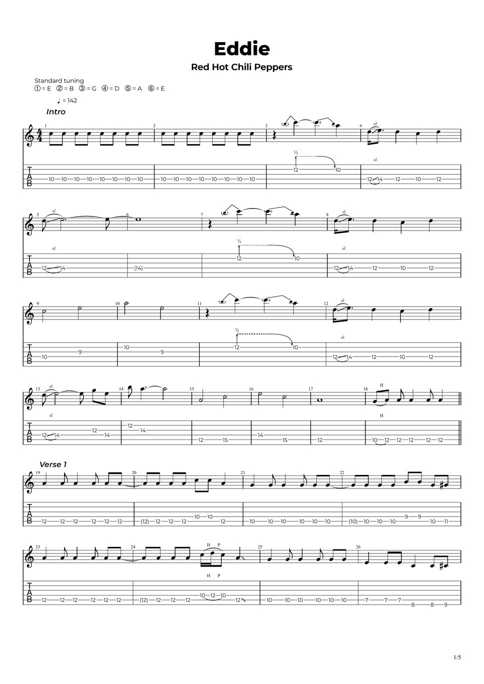 Red Hot Chili Peppers Eddie TAB by Nikola Gugoski