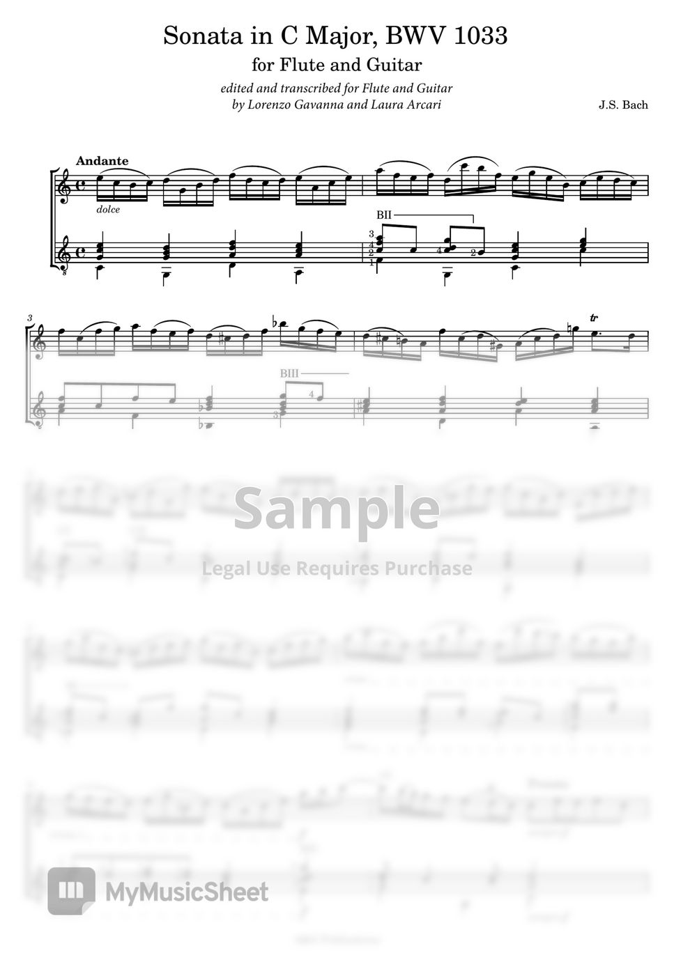 Johann Sebastian Bach - Flute Sonata in C Major, BWV 1033 by Lorenzo Gavanna (Flute), Laura Arcari (Guitar)