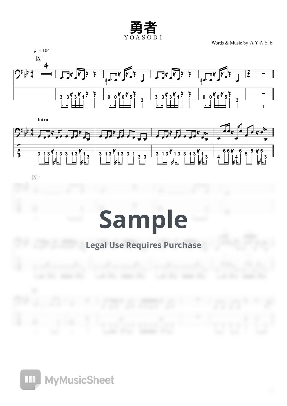 yoasobi-basstab-5strings-sheets-by-swbass