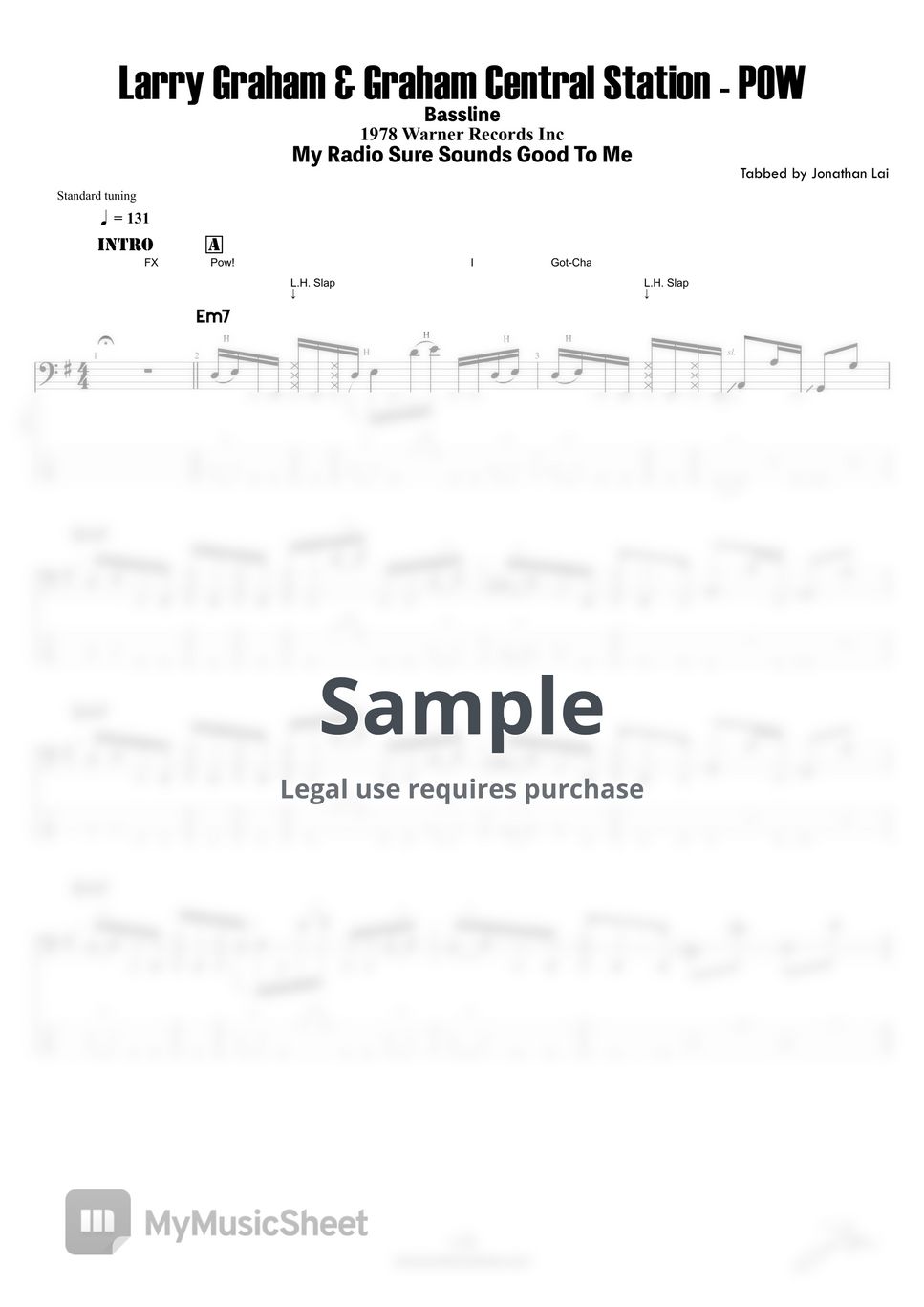 Larry Graham - Pow (Bass Guitar Score) Sheets by Jonathan Lai