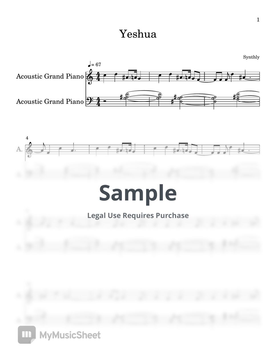 Jesus Image - Yeshua (EASY PIANO SHEET) by Synthly