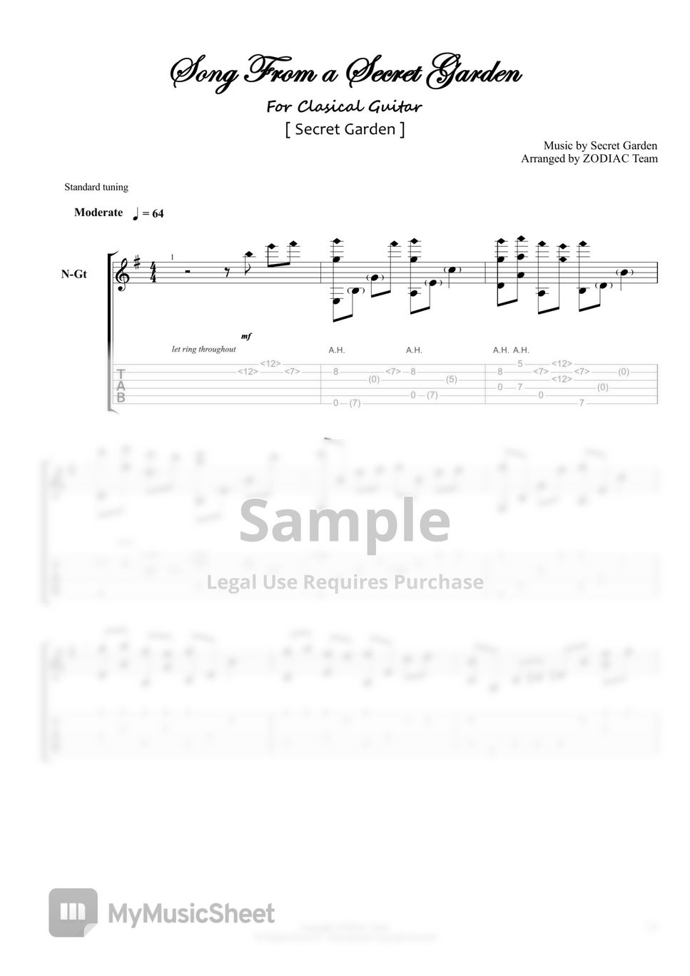 Secret Garden - Song From a Secret Garden (시크릿 가든) Sheets by ZODIAC Team