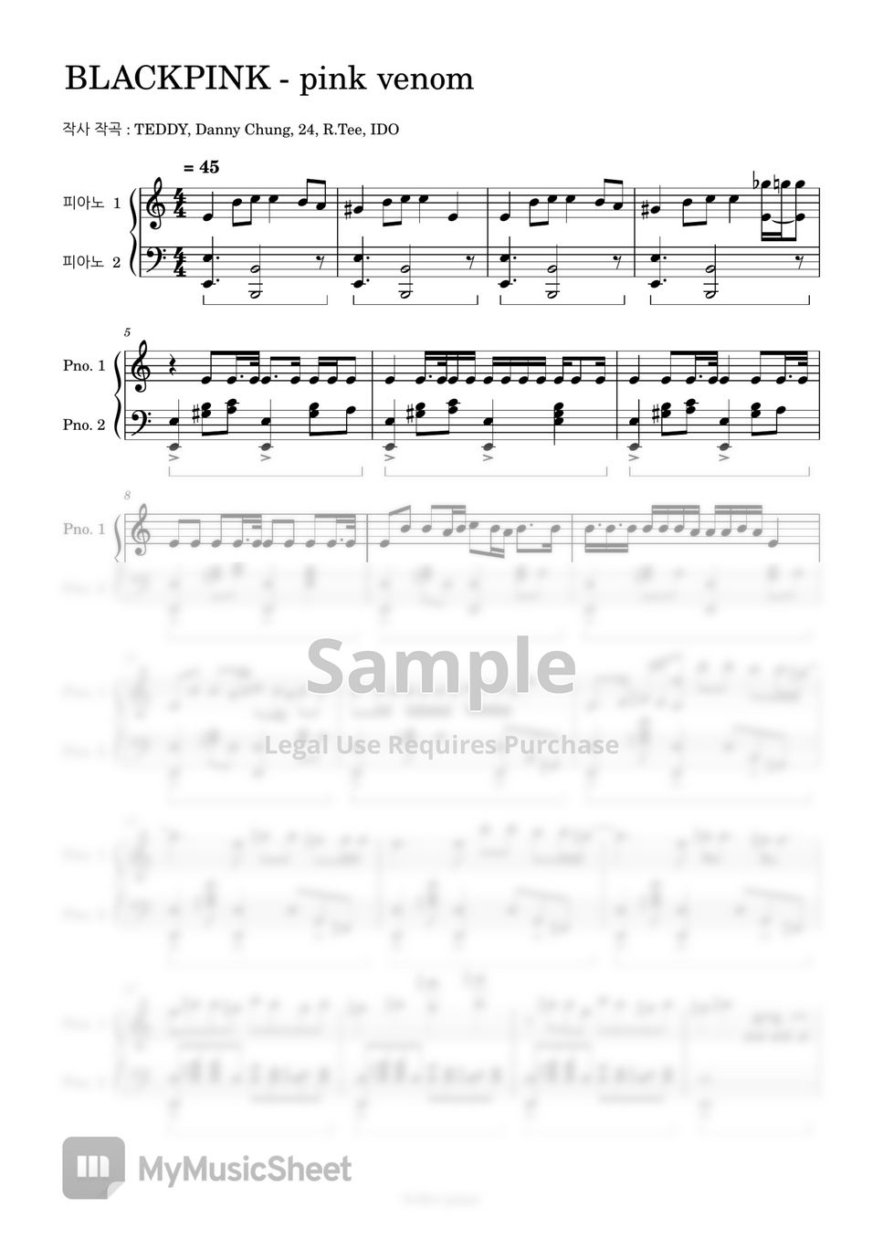 블랙핑크(BLACKPINK) BLACKPINK ‘Pink Venom’ Sheets by bvibvi piano