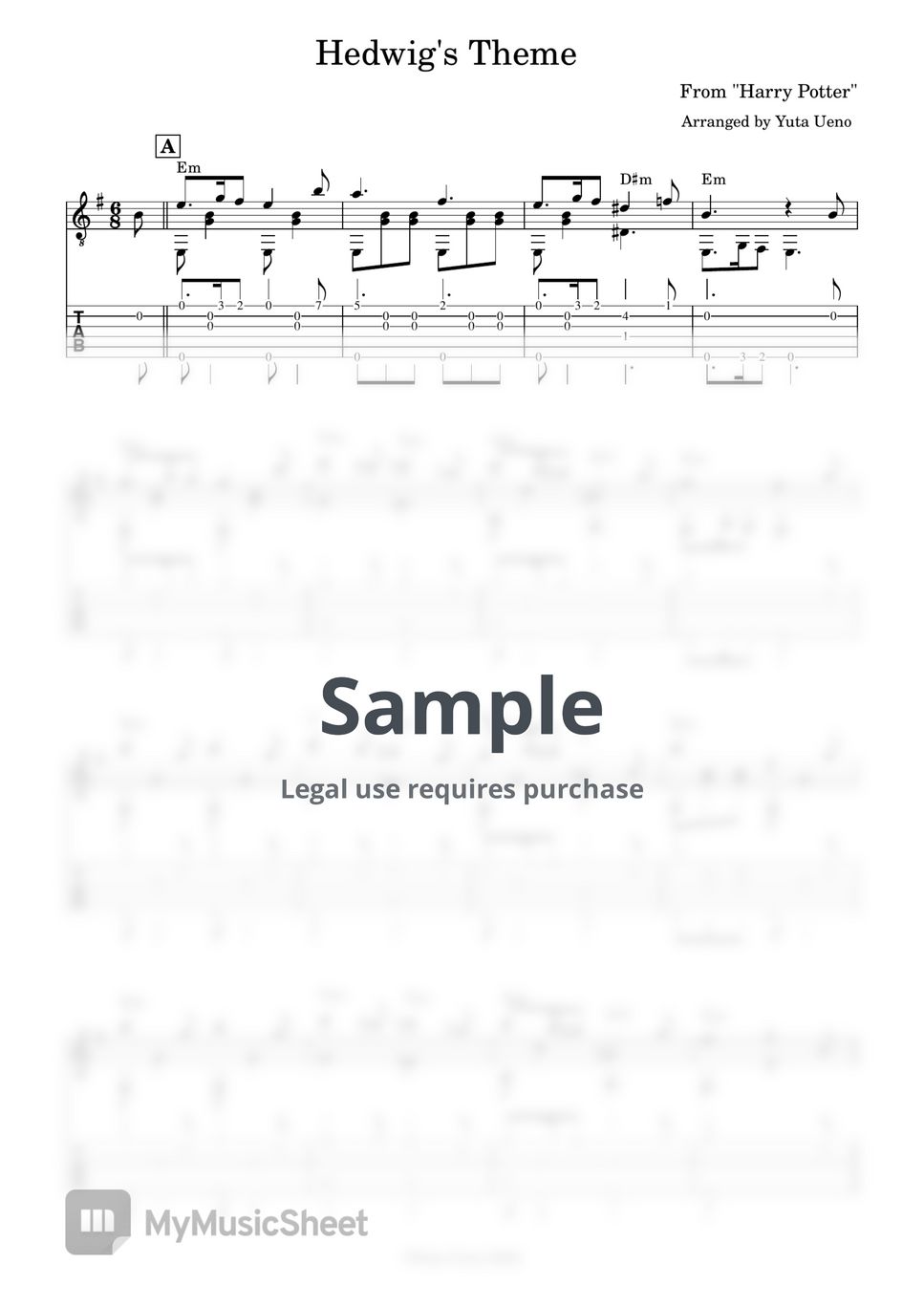 John Towner Williams - Hedwig's Theme (Fingerstyle) TAB+1