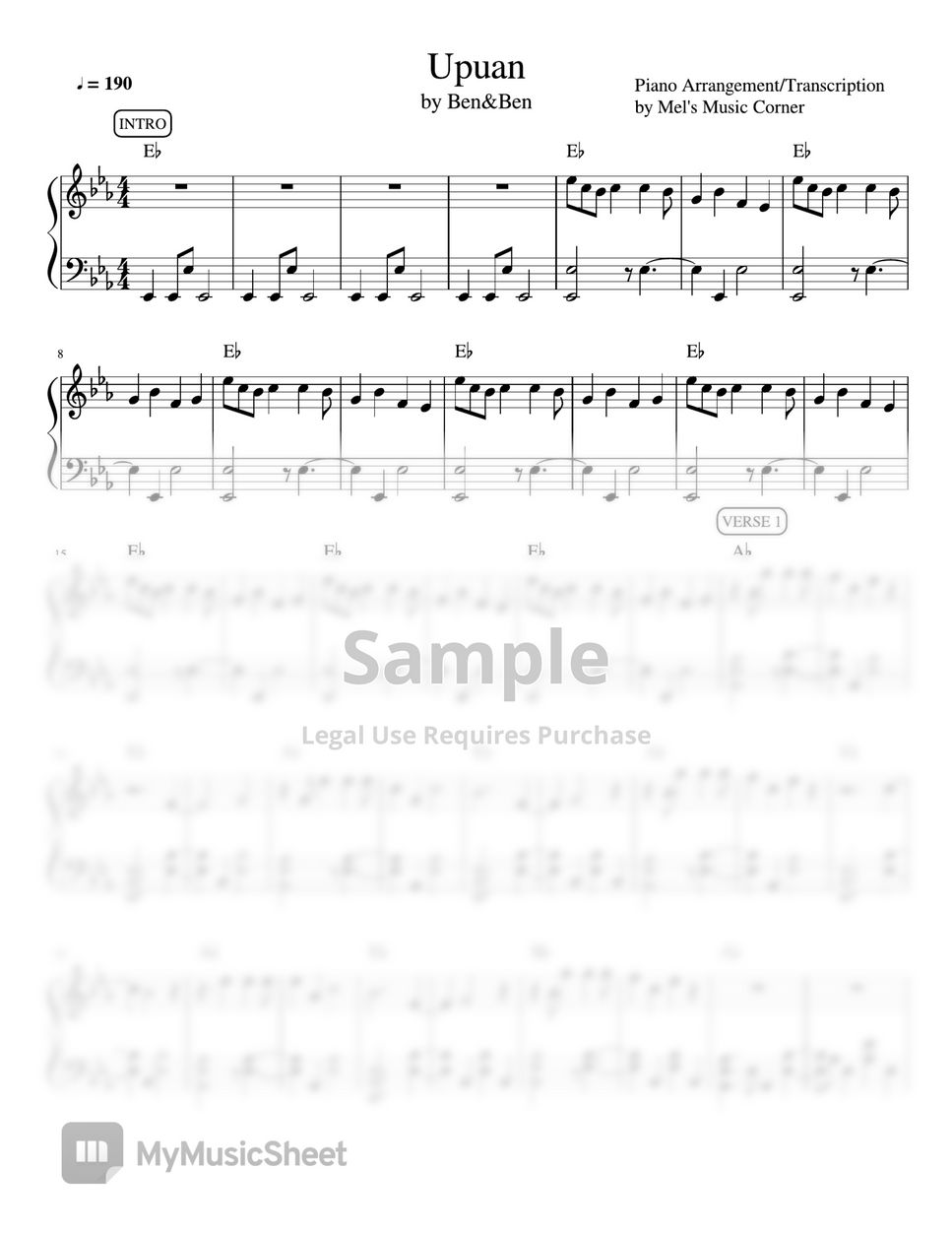Ben&Ben - Upuan (piano sheet music) by Mel's Music Corner