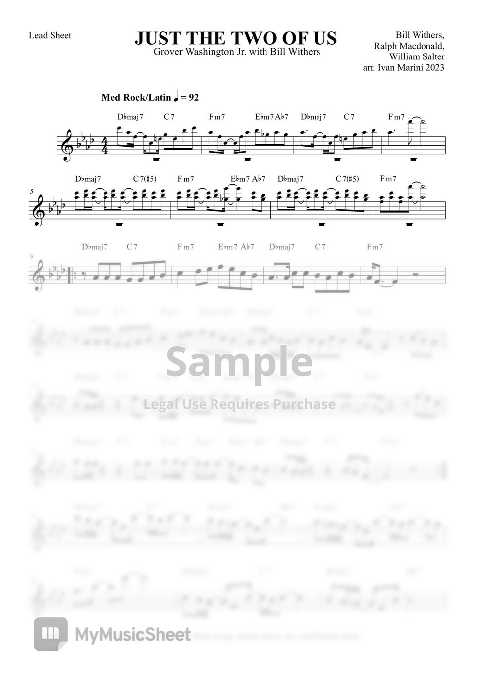 Bill Withers Just the Two of Us Sheet Music (Leadsheet) in F