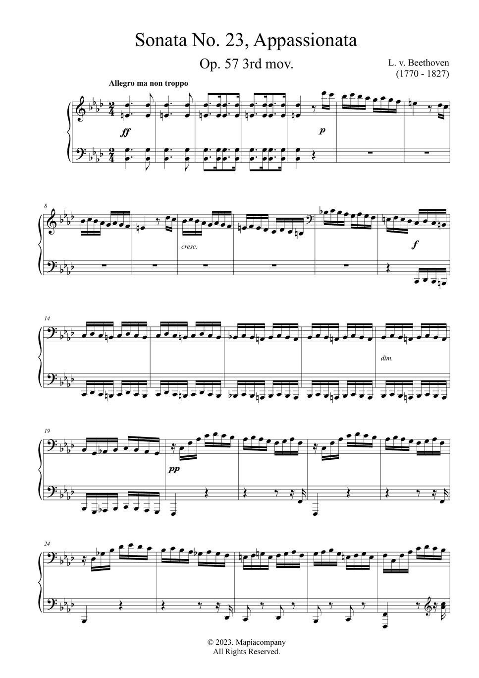 L v beethoven beethoven sonata no 23 apassionata sheet music for