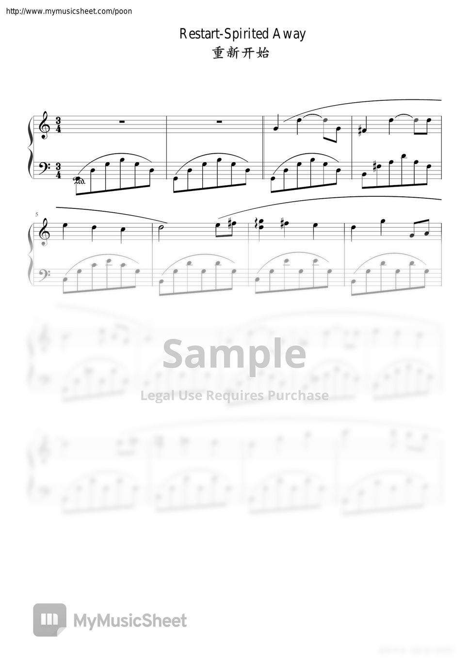 Joe Hisaishi - 久石让 ひさいし じょう Joe Hisaishi restart Spirited Away C major piano solo sheet (easy edition) by poon